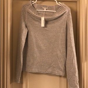 James Perse gray & white striped long sleeve shirt
